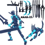 T13 Titan 13 3D Printed Action Figure Set, Pre-Assembled Robot with Movable Dog & Interchangeable Weapons (Blue)