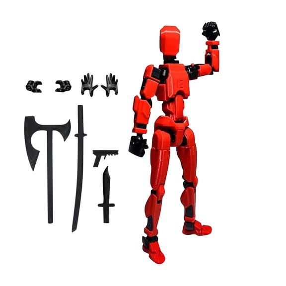 T13 Character Models,6 Inch Articulated Full Body Mechanical Doll,Multiple Accessories, Hand Painted Figure, (Red)