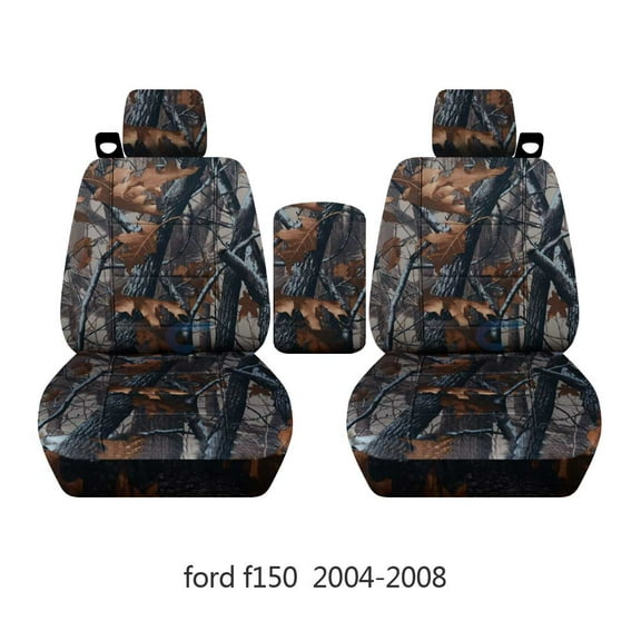 Fits 2004-2008 Ford F-150 Camo Seat Covers w Int Seat Belts and Console:Gray Real Tree