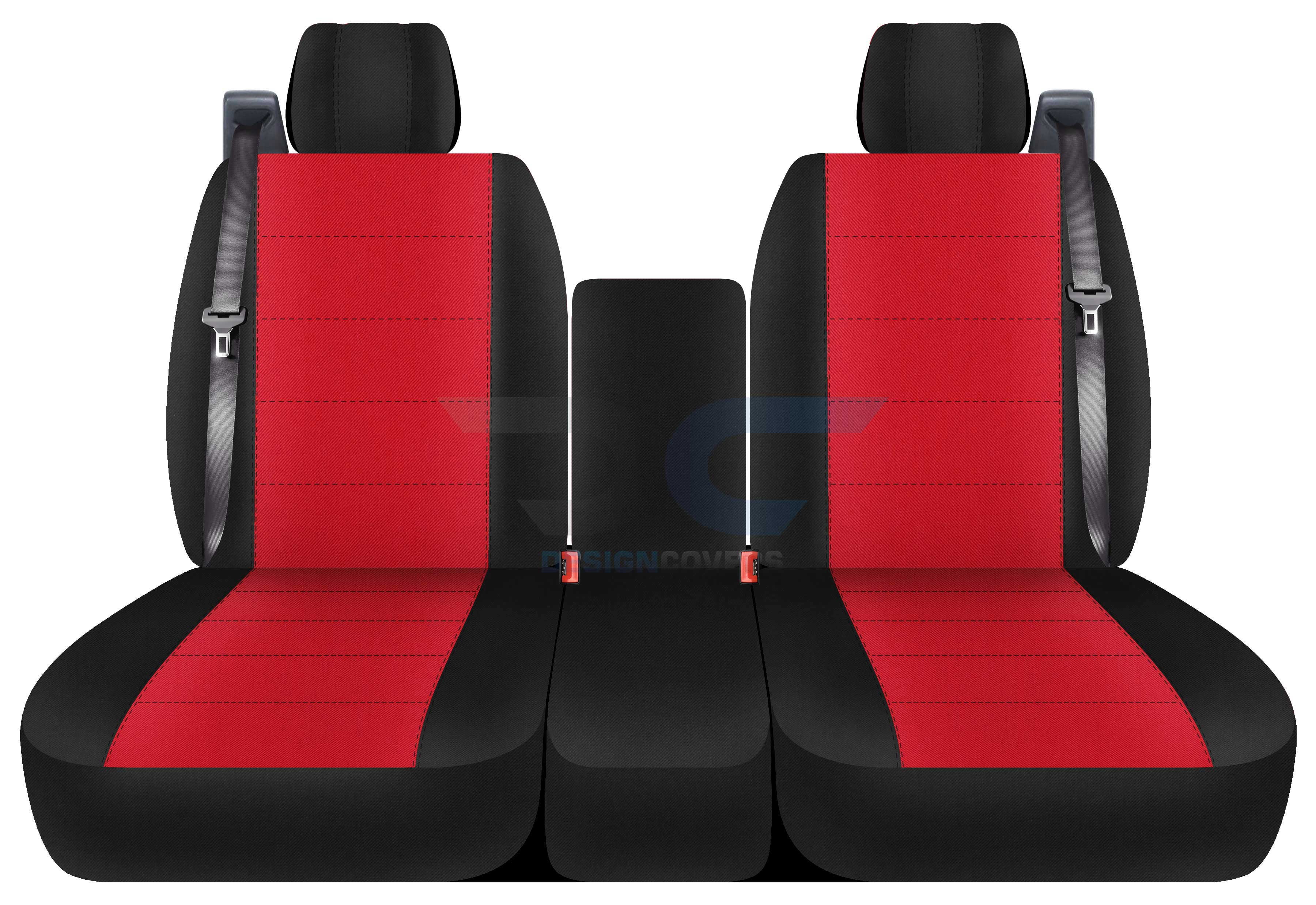 T135-Designcovers Fits 2004-2008 Ford F-150 Velour Truck Seat Covers(Front 40/20/40 Split Bench)w Opening Console and Integrated Seat Belts:Black and Red