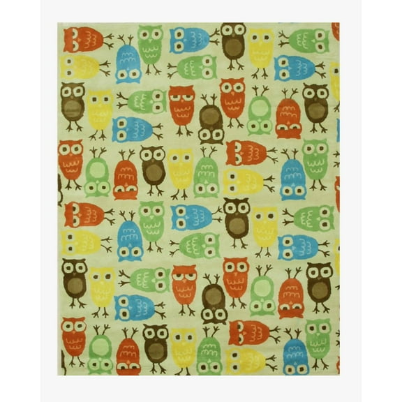 T143IV Hand Tufted Wool Kid's Owl Rug, 7'9 x 9'9, Beige
