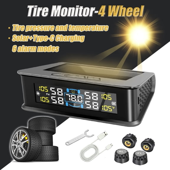 T15 Universal Solar TPMS - Wireless Tire Pressure Monitoring System for Car, SUV & Van