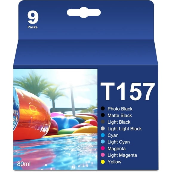 T157 157 Ink Cartridge Replacement for T1571 T1572 T1573 T1574 T1575 T1576 T1577 T1578 T1579 Ink for Stylus Photo R3000 Printer Ink (9-Pack)