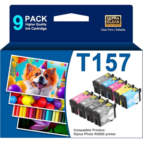 T157 157 Ink Cartridges High Yield T157120 T157220 T157320 T157420 T157520 T157620 T157720 T157820 T157920 Compatible with Stylus Photo R3000 Printer Ink,9 Pack