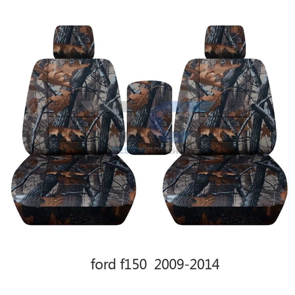 Fits 2009-2014 Ford F-150 Camo Seat Covers 2 HR Console:XLT & Texas Edition:Gray Tree