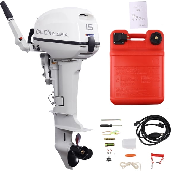 CALON 15HP 2-Stroke Outboard Motor, T15BS Manual Start Tiller Control Boat Engine, 15-Inch Short Shaft Marine Motor for Fishing Boats Pontoon Skiff