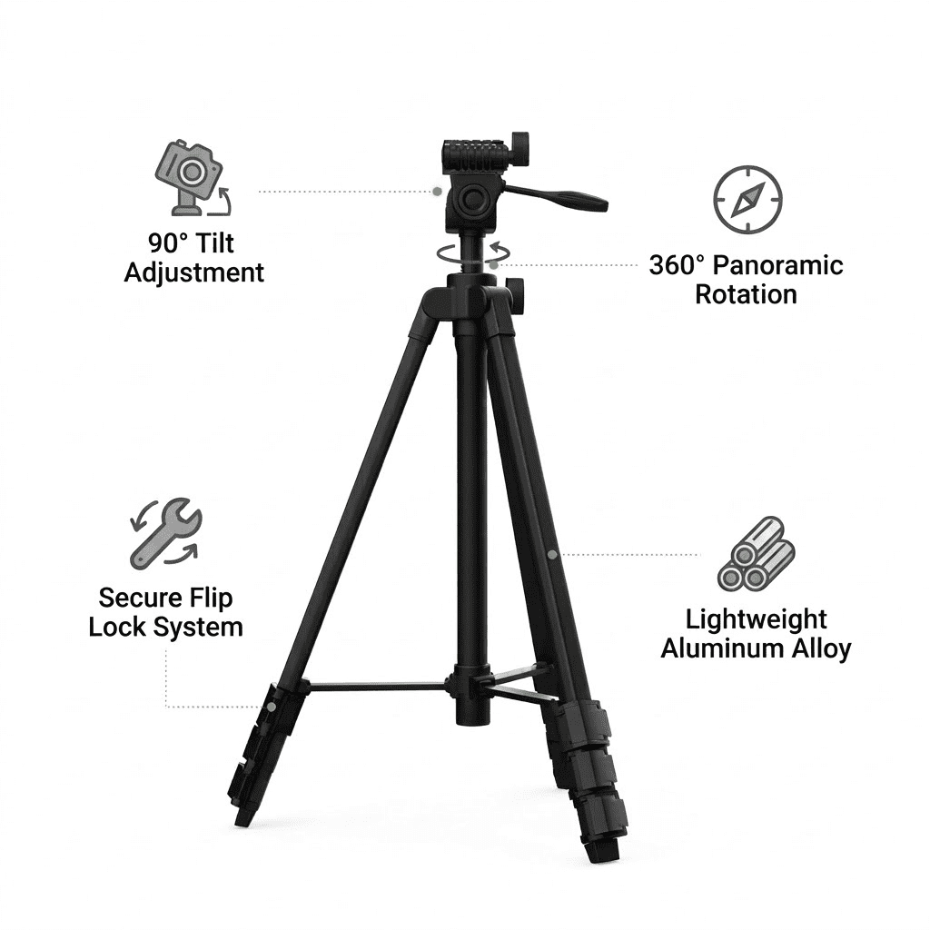 T16 55" Professional Aluminum Laser Level Tripod with 1/4"-20 Mounting Thread, Adjustable Height 22" to 55", Lightweight & Portable for Line/Point Lasers and Laser Measures
