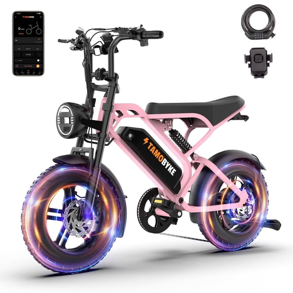T16 Electric Bike for Adults&Teens, 1000W Motor 48V/15.6Ah Removable Battery, 30MPH Off-Road Electric Bicycle, 16" Fat Tire Ebike, 7-Speed,Dual Hydraulic Brakes, Pink
