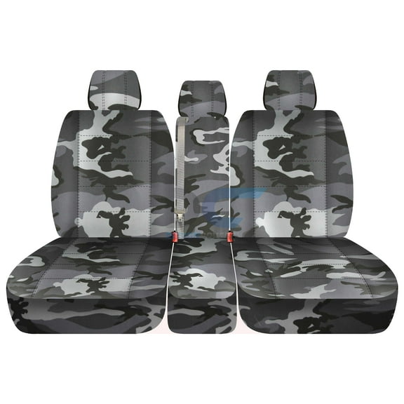 Fits 2011-2014 Ford F-150 Camo Seat Covers 40/20/40 Bench 3Headrests Opening Console:Gray