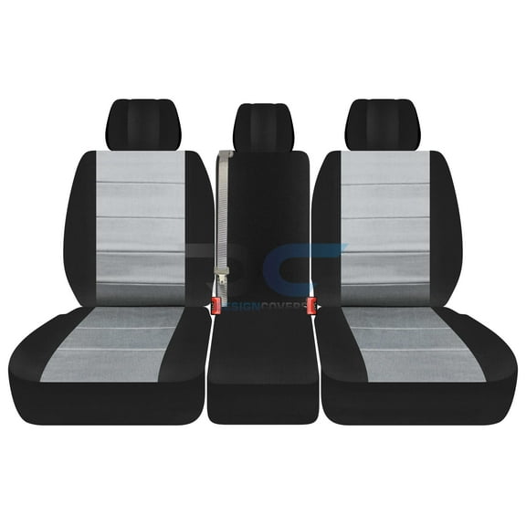 Fits 2011-2014 Ford F-150 Velour Seat Covers 40/20/40 Bench 3 HR Solid Console:Blk Silver