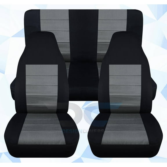 T178-Designcovers Compatible with 1987-1995 Jeep Wrangler YJ Two-Tone Seat Covers:Black and Charcoal- Full Set Front&Rear