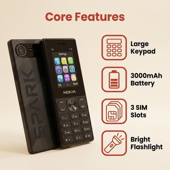 T18 Senior Feature Phone, 1.77 Inch Small Screen, Triple SIM Triple Standby, 3000mAh Battery, Built-in Flashlight, Loud Volume Calls, and Bluetooth Connectivity, for Elderly Use, Black