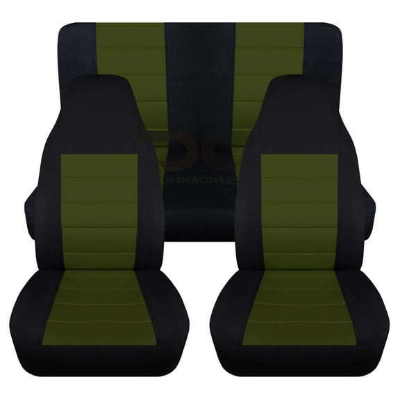 T189-Designcovers Fits 1987-1995 Jeep Wrangler YJ 2door Cotton Seat Covers:Black and Hunter Green - Full Set
