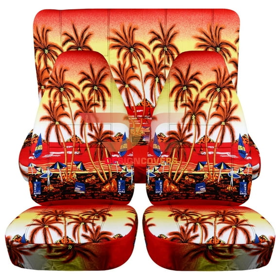 Designcovers Fits 1987-1995 Jeep Wrangler YJ Hawaiian seat Covers: Red Palm Tree - Front Rear