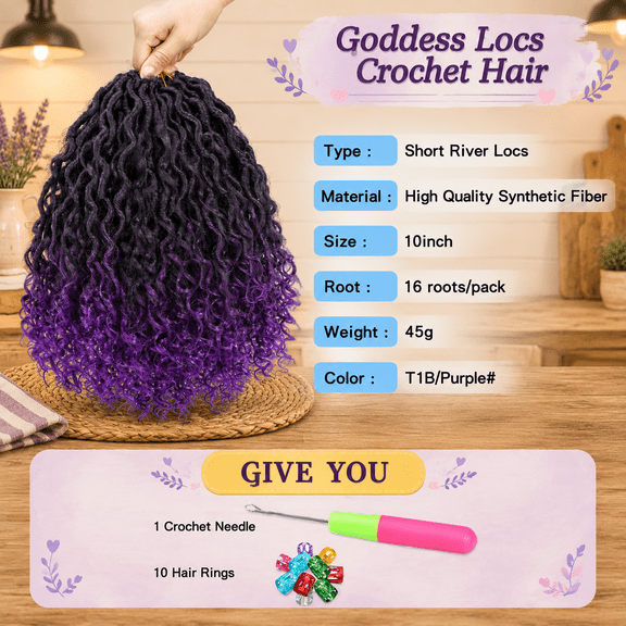 T1B/Purple# 10 Inch (Pack of 8) Short Goddess Faux Locs Crochet Hair Extensions