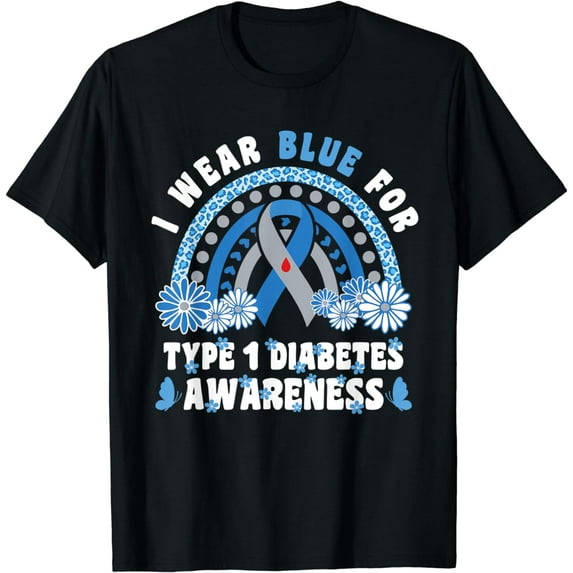T1D Awareness Month Rainbow I Wear Blue For Type 1 Diabetes T-Shirt