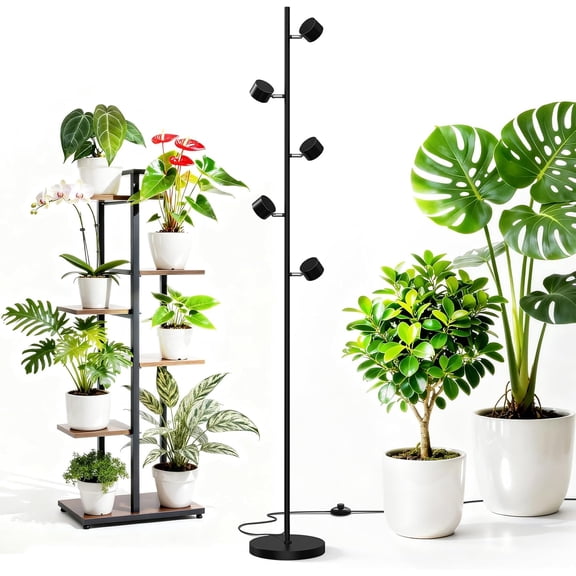 T1X5 Floor Grow Lights for Indoor Plants, 50W, 5000K, Full Spectrum, Adjustable 5 Heads, High PPFD, 6FT with Foot Switch, Vertical Plant Lights for Growing, Standing Grow Lights for Tall Plant