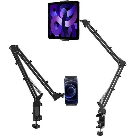 T2 Adjustable Tablet Holder for Desk, Carbon Steel Phone Stand Bed, Flexible Arm Clamp Compatible with iPhone 17 16 15 Pro iPad Kindle Galaxy Tab 4.6-12.9 Inch Devices
