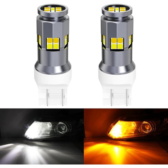 T20 7443 LED Switchback Dual-Color Turn Signal Light Bulbs 6000K White and Amber, Extreme Bright Front Turn Signal and DRL/Parking Light Replacement (Pair)