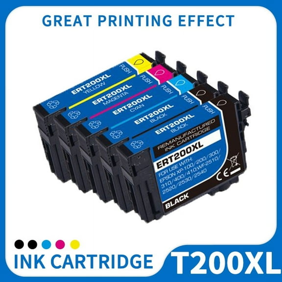 T200XL 200XL Ink Cartridge Replacement for Epson 200XL 200 XL T200XL to use with XP-200 XP-300 XP-310 XP-400 XP-410 WF-2520 WF-2530 WF-2540 Printer (2Black, 1Cyan, 1Magenta, 1Yellow) 5 Pack