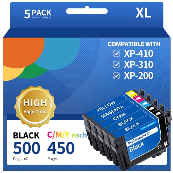 T200XL 200XL Ink Cartridge Replacement for Epson 200XL 200 XL T200XL to use with XP-200 XP-300 XP-310 XP-400 XP-410 WF-2520 WF-2530 WF-2540 Printer (2Black, 1Cyan, 1Magenta, 1Yellow) 5 Pack