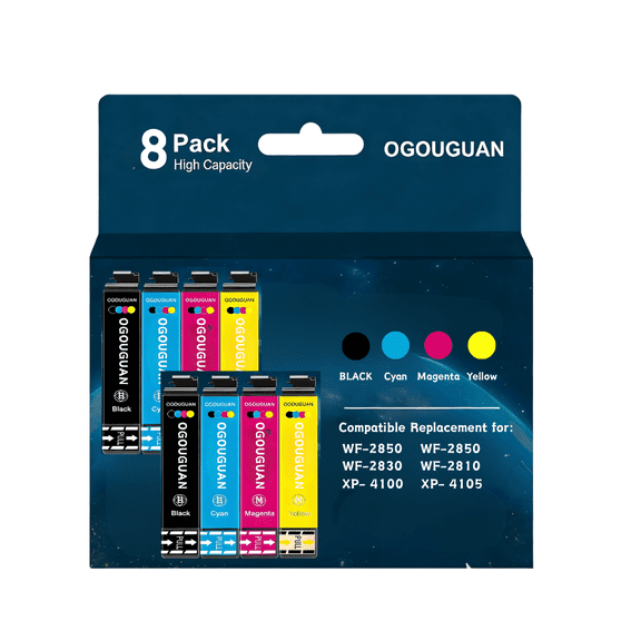 Ink Cartridges Combo Pack: Replacement for Printer WF-2850 /2850 /2830/2810 XP- 4100/ 4105 (Black, Cyan, Yellow, Magenta, 8 Pack)