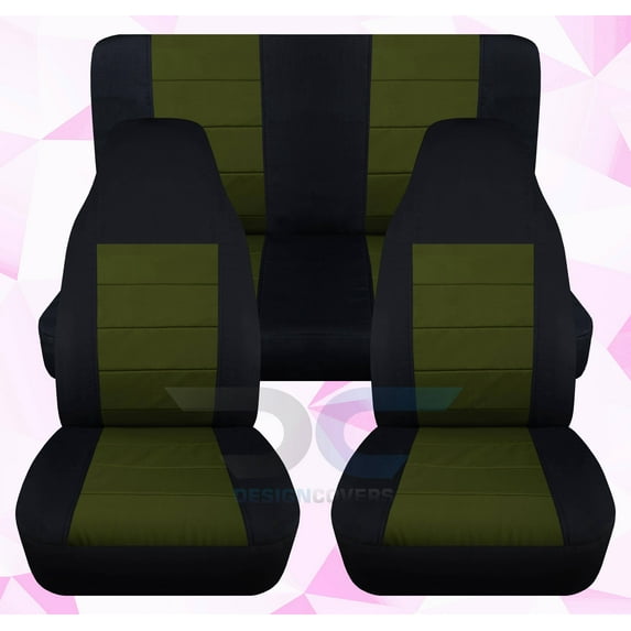 T209-Designcovers Compatible with 1997-2002 Jeep Wrangler TJ Two-Tone Seat Covers:Black and Hunter Green - Full Set Front&Rear