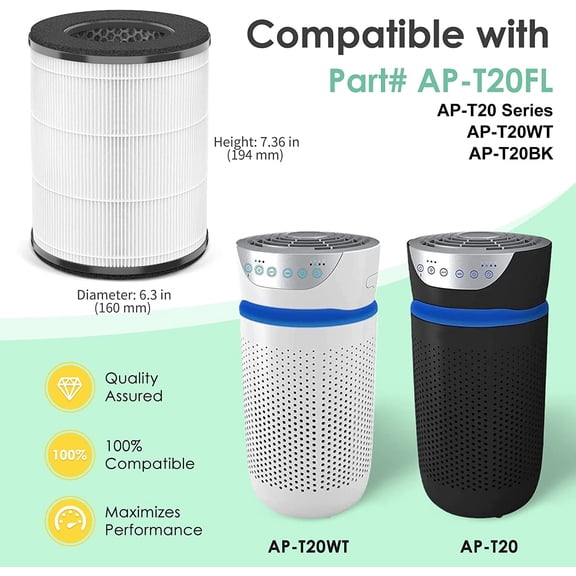 -T20FL Replacement Filter Compatible with HoMedics Air Purifier Filter -T20 -T20WT -T22 -T20BK TotalClean Tower Ture HEPA Type w/ 4-Stage Filtration, 2-Pack