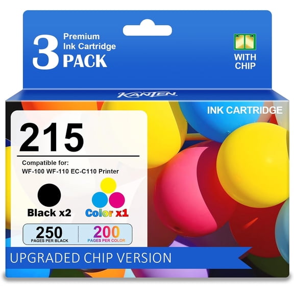 T215 Ink Cartridges with Chip, Replacement for Epson T215 T215120S T215530S, Compatible with Epson WF100 WF110 ECC110 Mobile Printer, 3Pack (2 Black, 1 TriColor)