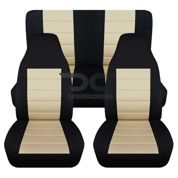 T222-Designcovers Fits 1997-2002 Jeep Wrangler TJ SE/Sport/Sahara 2door Cotton Seat Covers:Black and Sand - Full Set