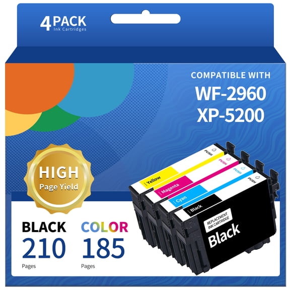 T222 ink cartridge for Epson T222 ink cartridge for Epson Expression Home XP-5200 Workforce WF-2960Printers（Black,Cyan,Magenta,Yellow)4-PACK