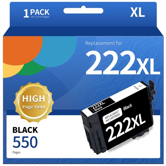 T222XL ink cartridge for Epson 222XL T222 Ink for for Epson Workforce WF-2960 Expression Home XP-5200 PrintersBlack-550 high Pages1 PACK