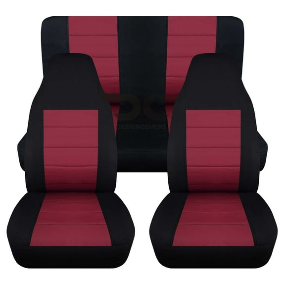 T231-Designcovers Fits 1987-1995 Jeep Wrangler YJ 2door Cotton Seat Covers:Black and Burgundy - Full Set