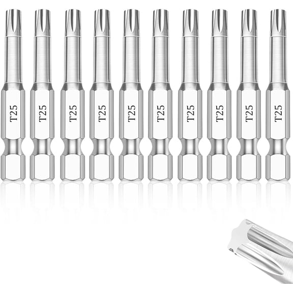 T25 Torx Bits(10-Pack 2 Inch), 1/4 Inch Hex Shank S2 Steel 6 Point bit set