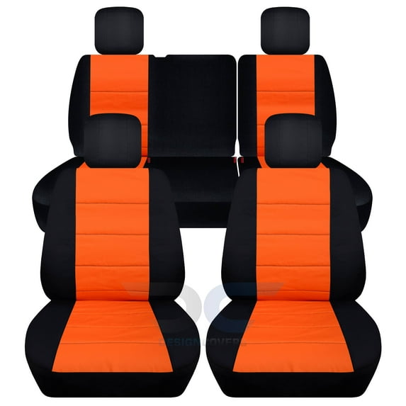 T261-Designcovers Fits 2011-2012 Jeep Wrangler JK 4-Door Cotton Seat Covers:Black and Orange - Front & Rear Split Bench