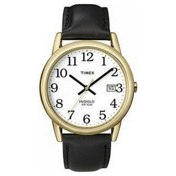 T2H291 Mens Easy Reader Black Leather Strap Gold-Tone Case Watch