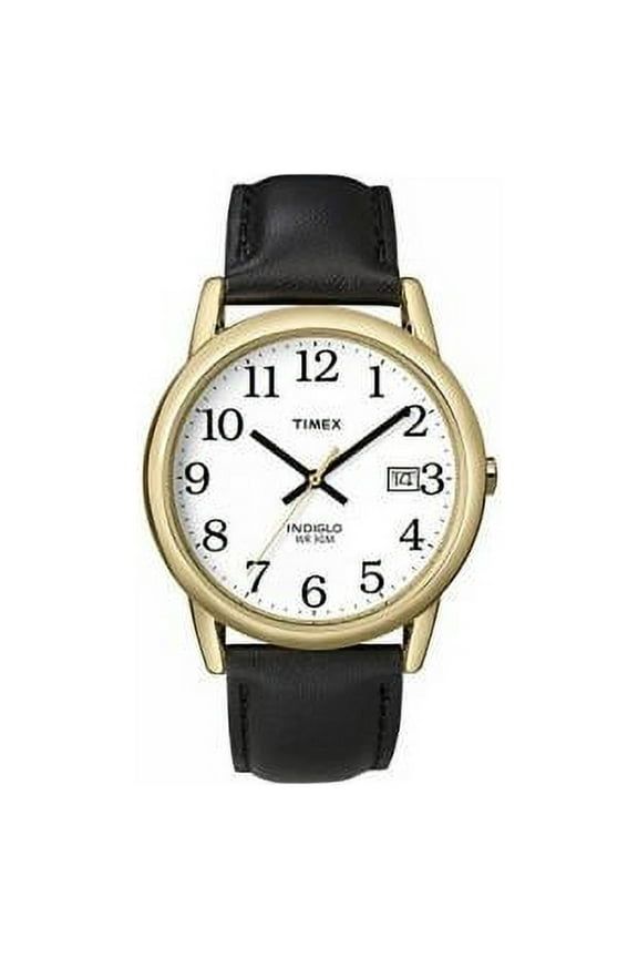 T2H291 Mens Easy Reader Black Leather Strap Gold-Tone Case Watch
