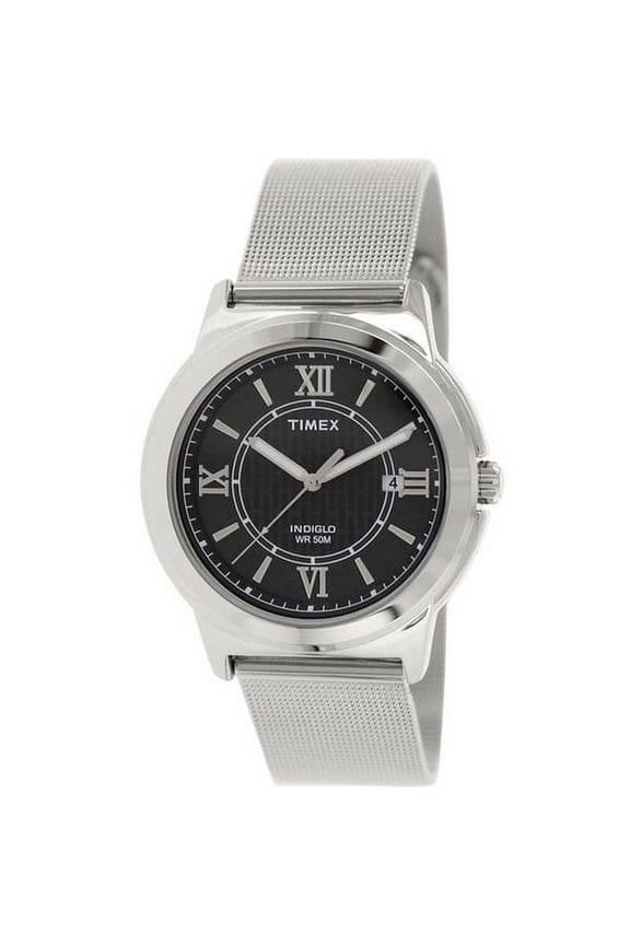 T2P519 Classics Men's Silver Steel Band With Black Analog Dial Watch NWT