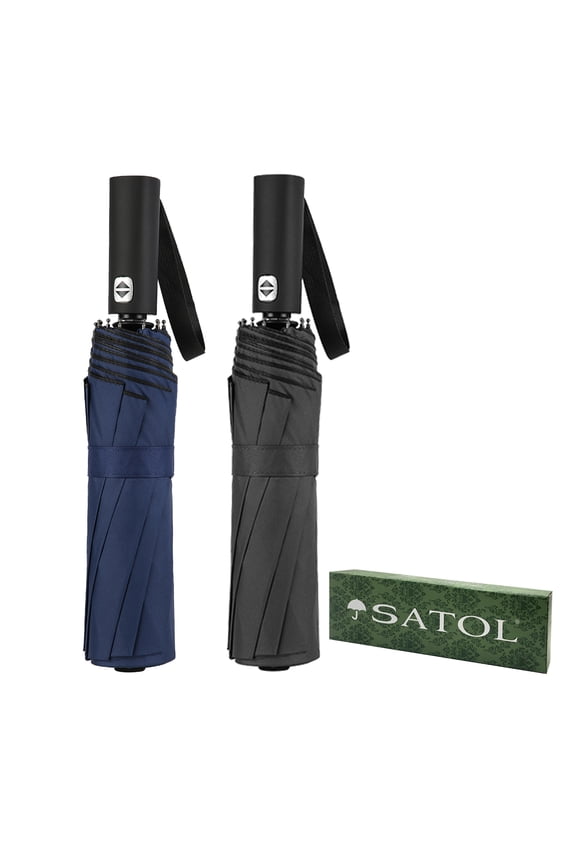 2-Pack of 46-Inch Large Golf Umbrellas, 10-Rib Automatic Opening and Closing, Black and Blue