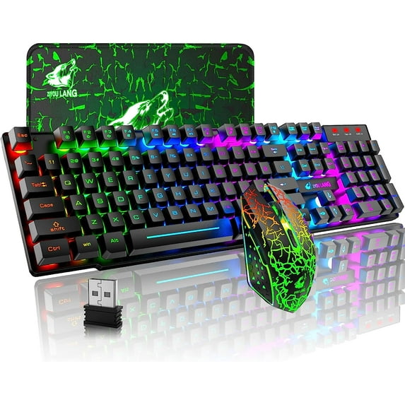 T3 Wireless Gaming Keyboard and Mouse Combo Rainbow Backlight Rechargeable Mouse for Computer