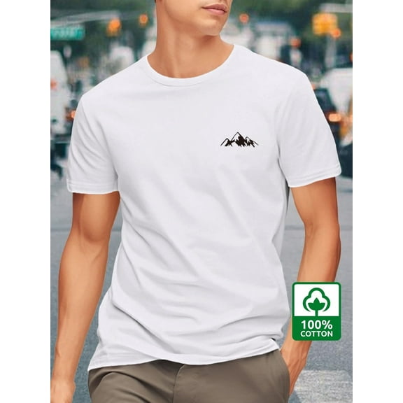 T30-T240411-S Mountain print men's summer t-shirt, breathable and comfortable round neck short sleeve top, suitable for daily wear and outdoor activities, men's wear