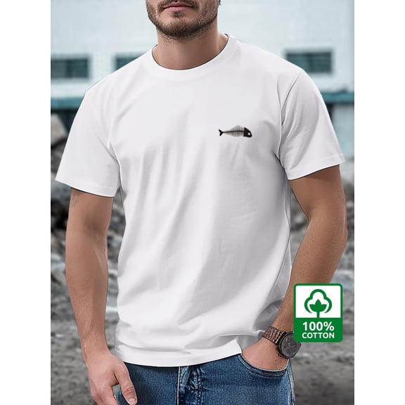 T30-T240435-S Summer Men's Creative Simple Printed Pattern Short-sleeved Fish Bone T-shirt