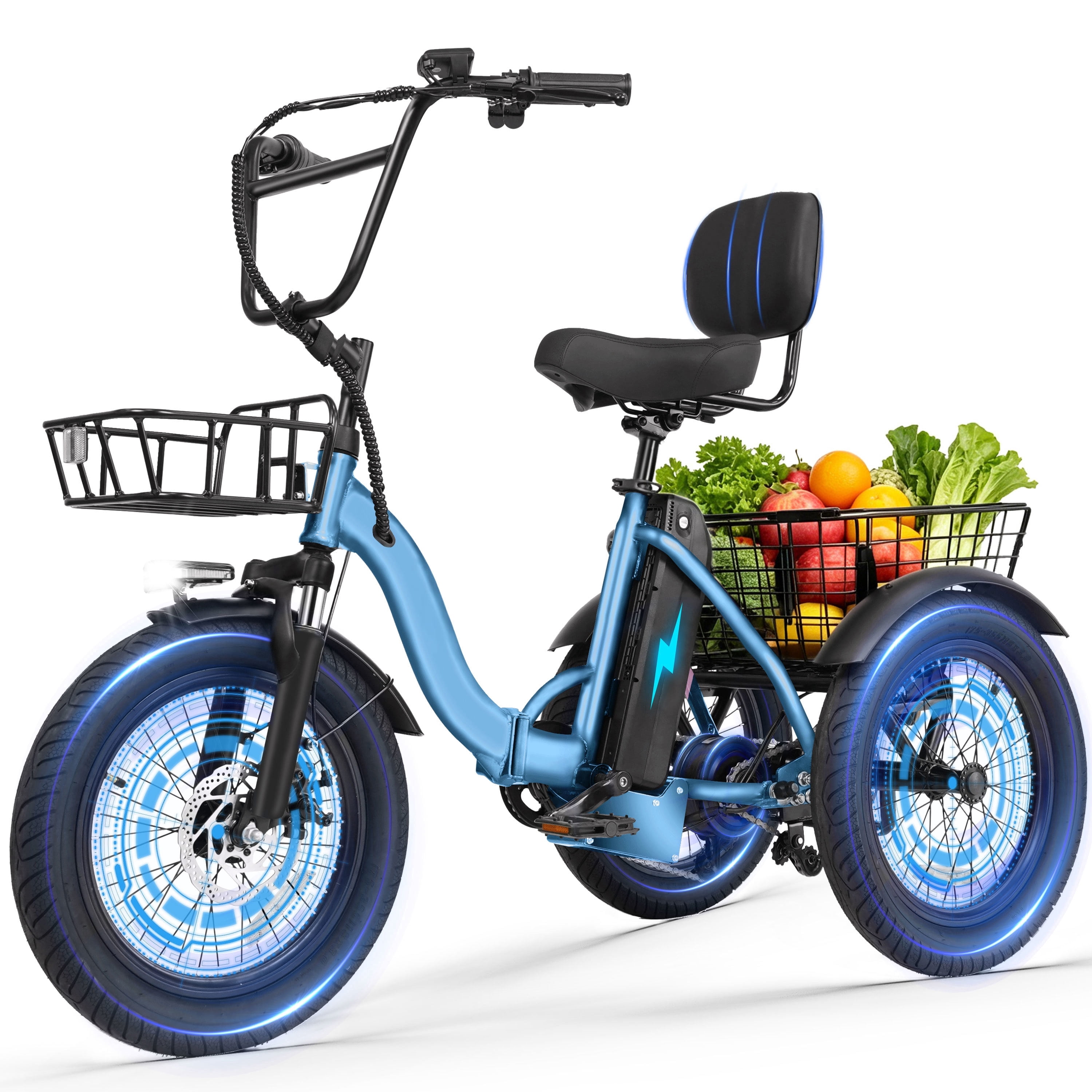 ESKUTE Adult E Trike Electric Tricycle – 750W Brushless Motor, 18+ MPH, Fat Tires, Foldable Step-Thru 3-Wheel E-Bike, Up to 55 Miles, Blue