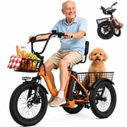 ESKUTE T300 E Trike Electric Tricycle for Adults, 750W Brushless Motor 18MPH Fat Tire Folding Trike, Step-Thru 3 Wheel Electric Bicycle, Up to 55 Miles Orange, 