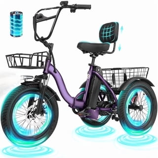 ESKUTE T300 E Trike Electric Tricycle for Adults, 750W Brushless Motor 18MPH Fat Tire Folding Trike, Step-Thru 3 Wheel Electric Bicycle, Up to 55 Miles Purple, UL2849