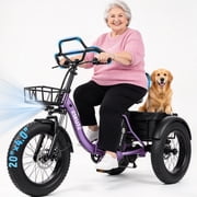 ESKUTE T300 Pro Adult Electric Tricycle with Reverse, E Trike, 998.4Wh Battery, 20" x 4.0" Fat Tires, Foldable 3 Wheel Electric Bike, Stable Ride for Seniors & Parents Purple, UL2849