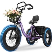 ESKUTE Foldable Electric Trike for Adults   998.4Wh Battery, 20 x4  Fat Tires, Safe & Stable Ride for Seniors and Parents, Purple