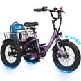 thumbnail image 1 of ESKUTE Folding Electric Tricycle for Beginners – 16" x 3.0 Fat Tires, 250W Motor, 302Wh Battery, Step-Thru Design, 12 MPH, Purple, 1 of 7