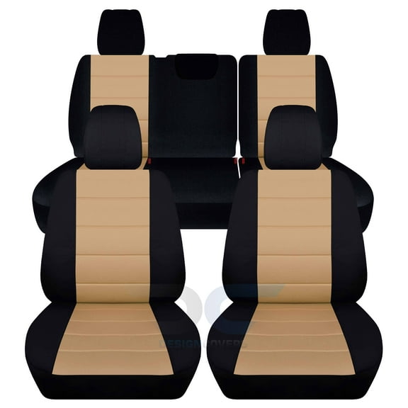 T310-Designcovers Fits 2018-2022 Jeep Wrangler JL 4-Door Cotton Seat Covers: Black and Tan - Front & Rear Split Bench