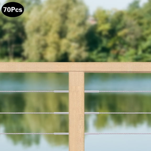 T316 Stainless Steel Cable Railing Hardware Kit - 70 Thread Screws (4'' Total Length), Drill Bits & Wrench - Ideal for 1/8'' Steel Rope, DIY Porch/Balcony/Deck Railing Installation